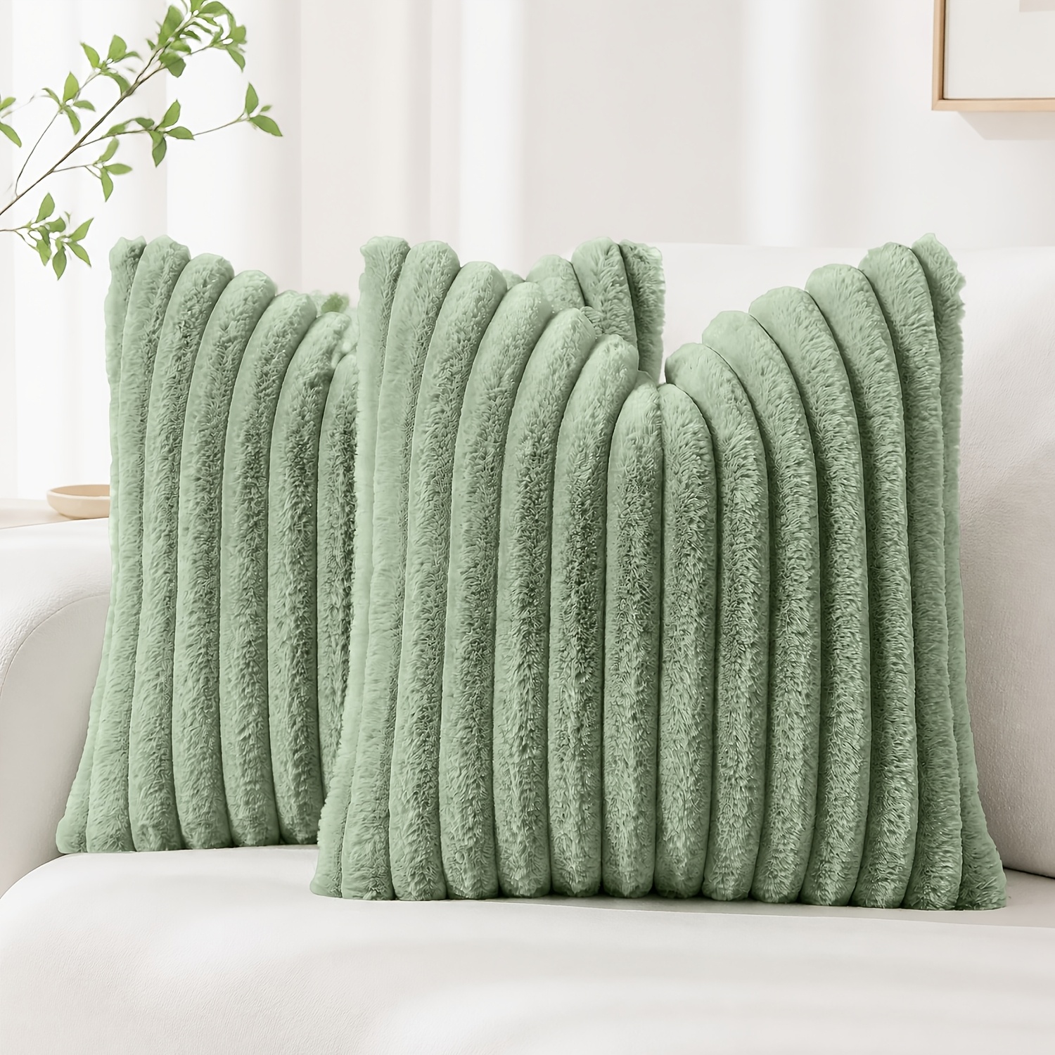 TEMU 2pcs Boho Faux Fur Throw Pillow Covers, Soft Fluffy Plush Cushion Cases, Multiple Sizes 12*20in/16*16in/18*18in/20*20in, Luxury Farmhouse Style