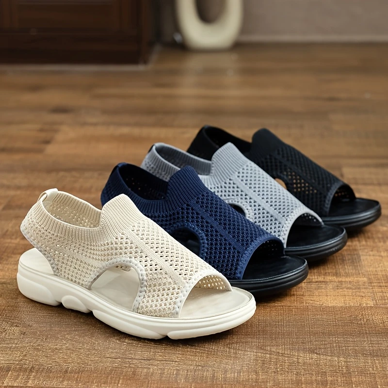 womens summer knit flat sandals lightweight soft sole non slip casual open toe slip with eva insole and cover sole strappy sandals details 5