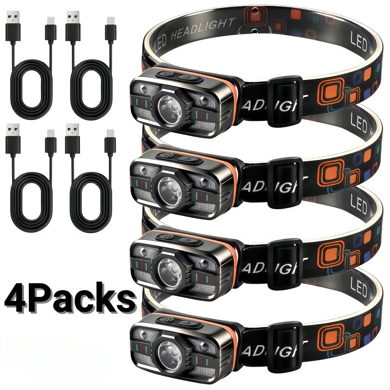 TEMU 4pcrechargeable Flashlight, With 6 Charging Via Usb, Adjustable Length Sensor Model, Suitable For Use In Camping, Cycling, Fishing And Other .