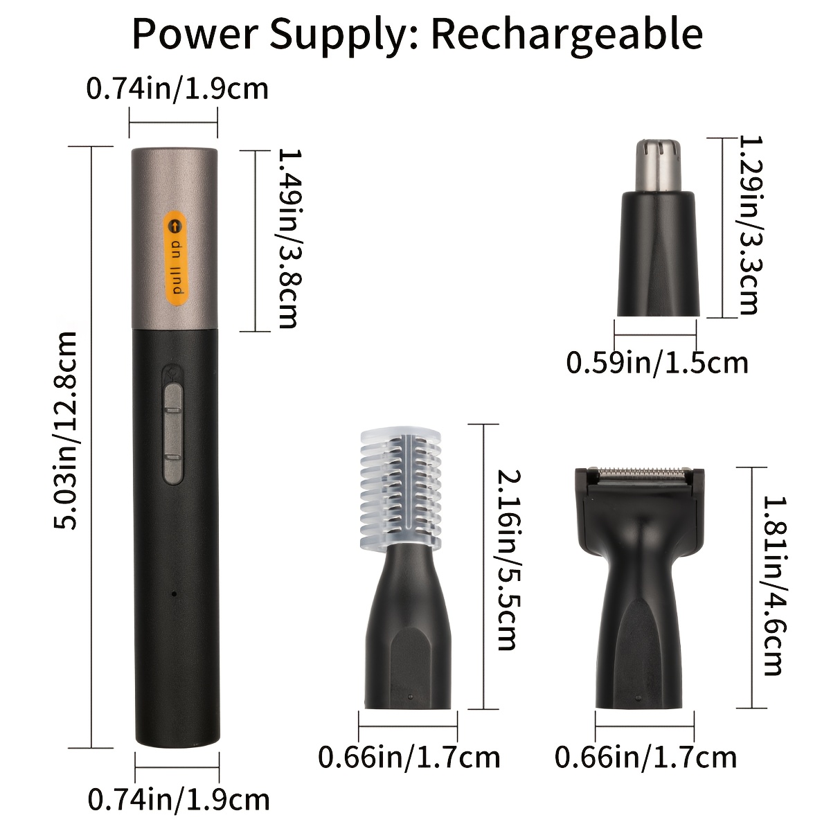 1pc secret dig 3 in 1 rechargeable metal electric nose ear hair trimmer with eyebrow groomer usb charging 400mah lithium battery multi functional personal care kit for men Product details 3