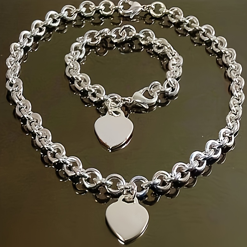 

2pcs Bracelet & Necklace Heart Heart Pendant Stainless Steel Bracelet Necklace Set