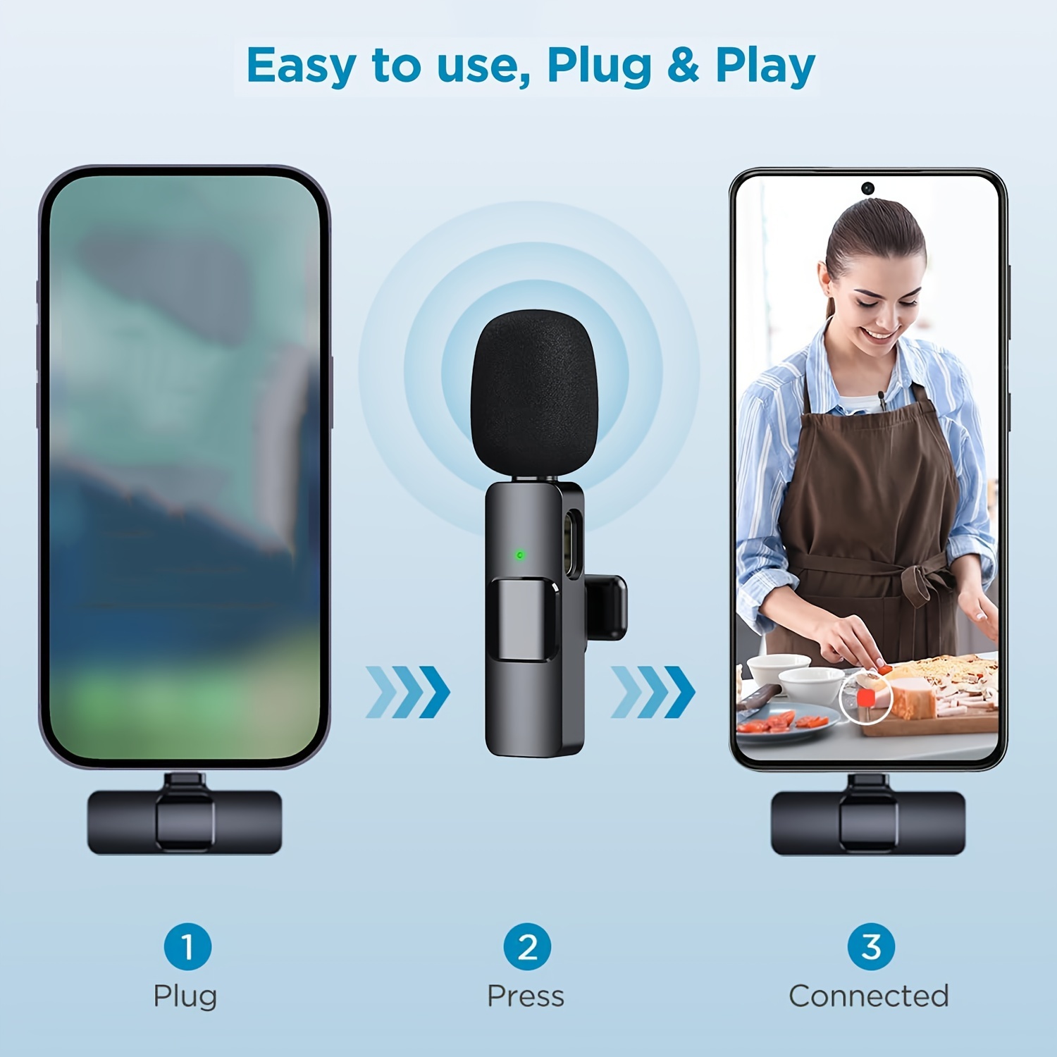 Wireless Lavalier Microphone For USB-C Smartphones, For Video Interviews, Podcasts And Vlogs