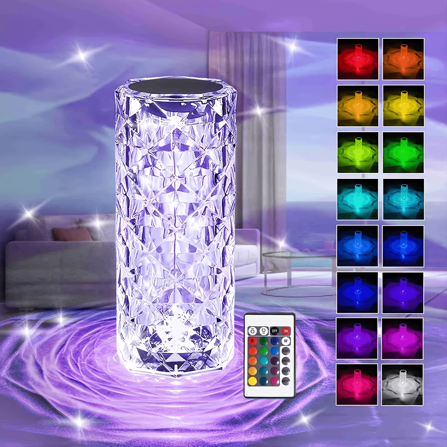 TEMU Rose Diamond Rgb Night Light, Adjustable In Multiple Colors - Usb - Controlled By Remote Or Touch. It A Beautiful Flower-like Atmosphere And Is