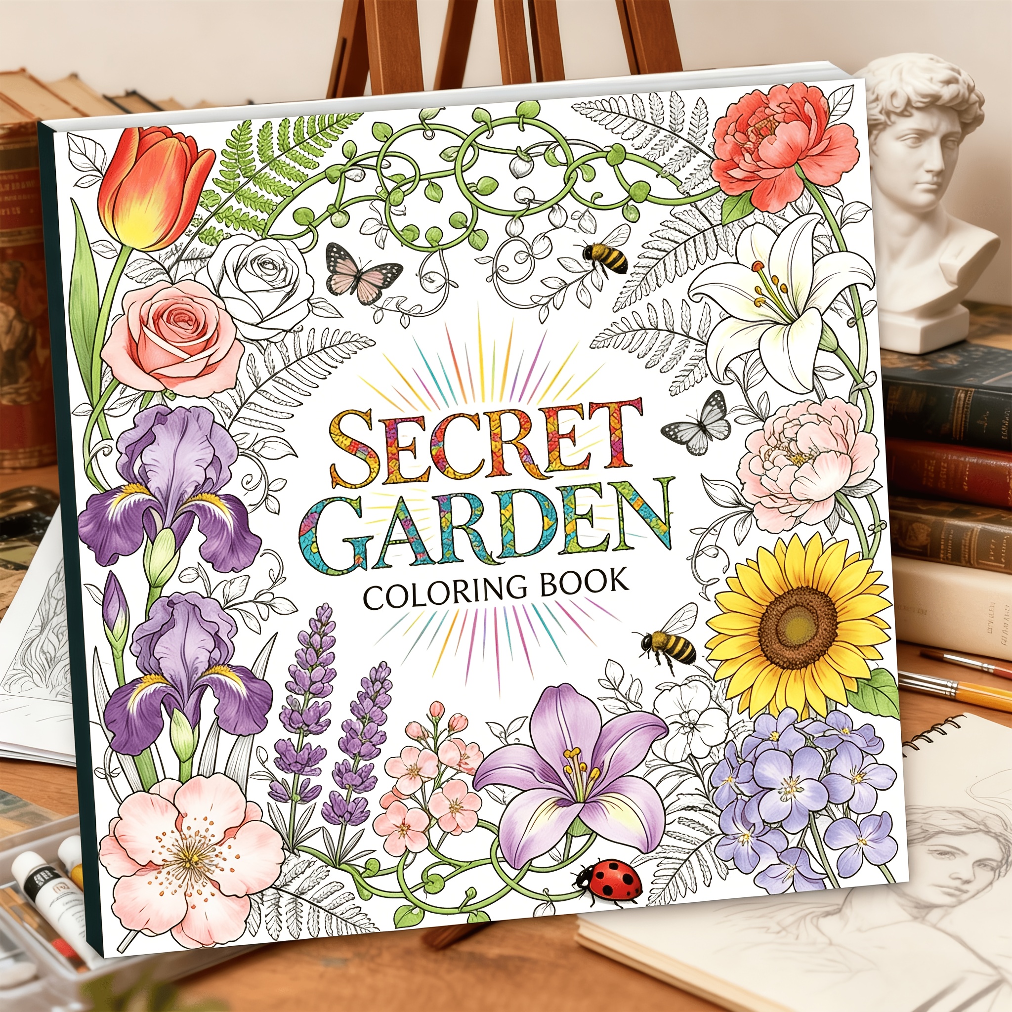 TEMU 1 Libro: Libro para colorear El para adultos - Tamaño de página 20x20 y páginas interiores mejoradas, 24 páginas de patrones de de jardín, libro