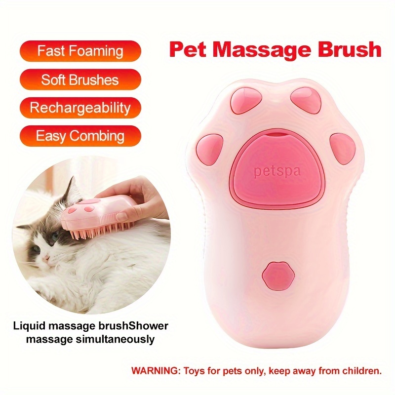 

3-in-1 Self-cleaning Pet Grooming Brush - Steam Massage Comb For Dogs & Cats, Usb/battery Powered, Silicone Bristles