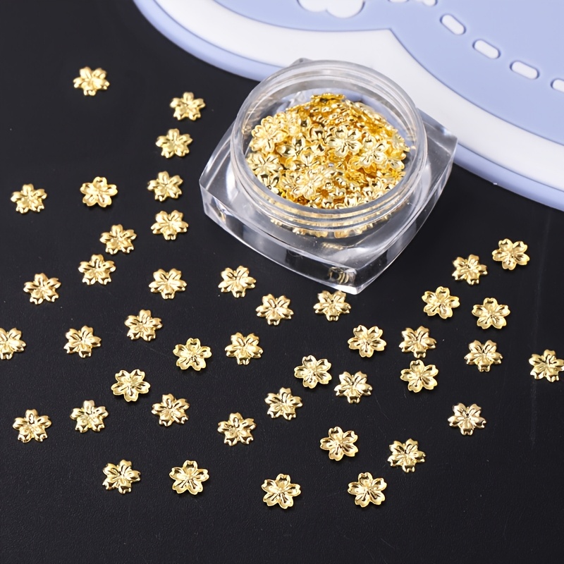 1 Bottle Cherry Nail Art Decorations, Golden Silvery Petals Flowers Nail Accessories, Spring Nail Art Supplies For Ladies And S