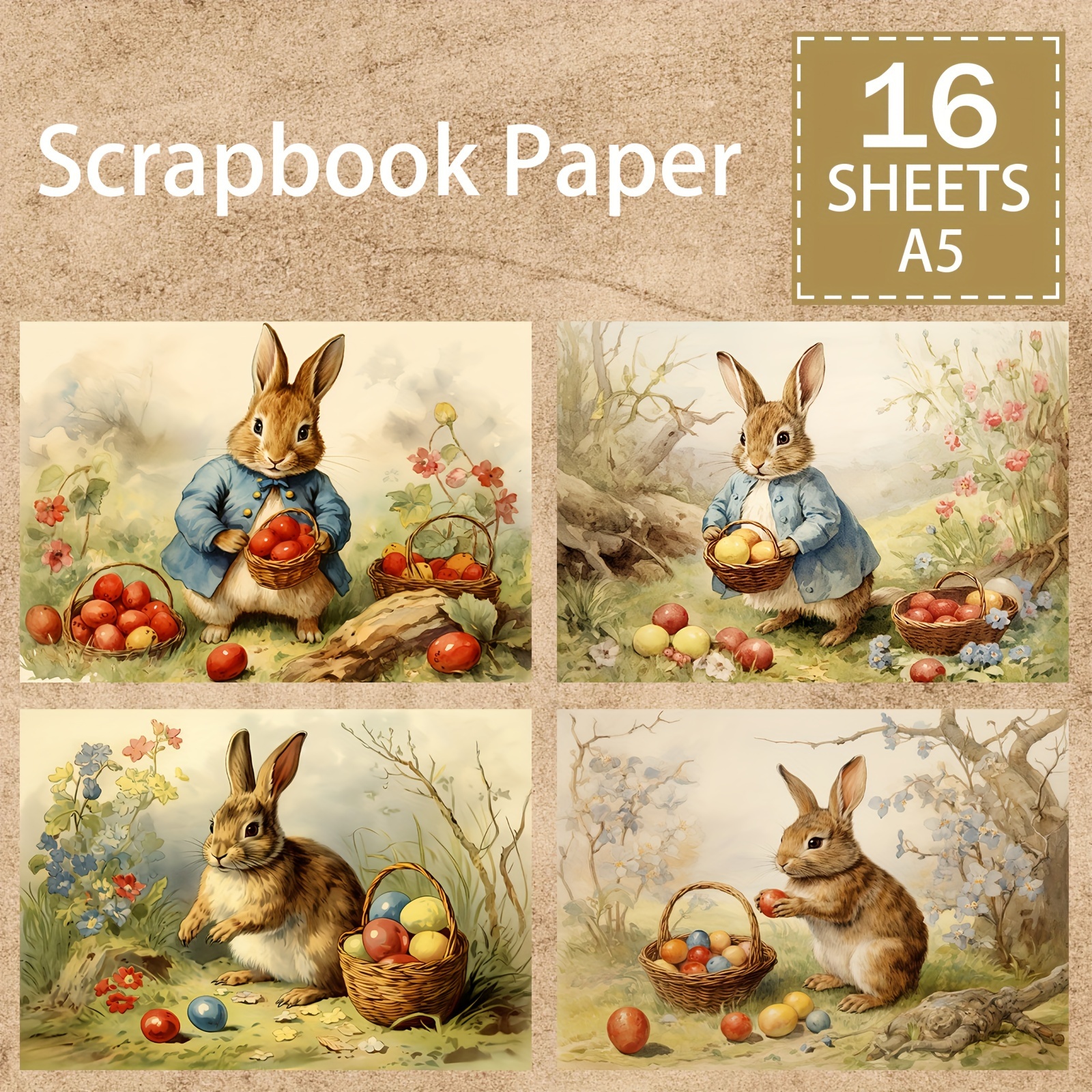 

16sheets A5 Size Easter Egg Rabbit Forest Watercolor Background Material Decoration Diy Retro Journal Junk Journal Greeting Card Planner Scrapbook Background Card Pad