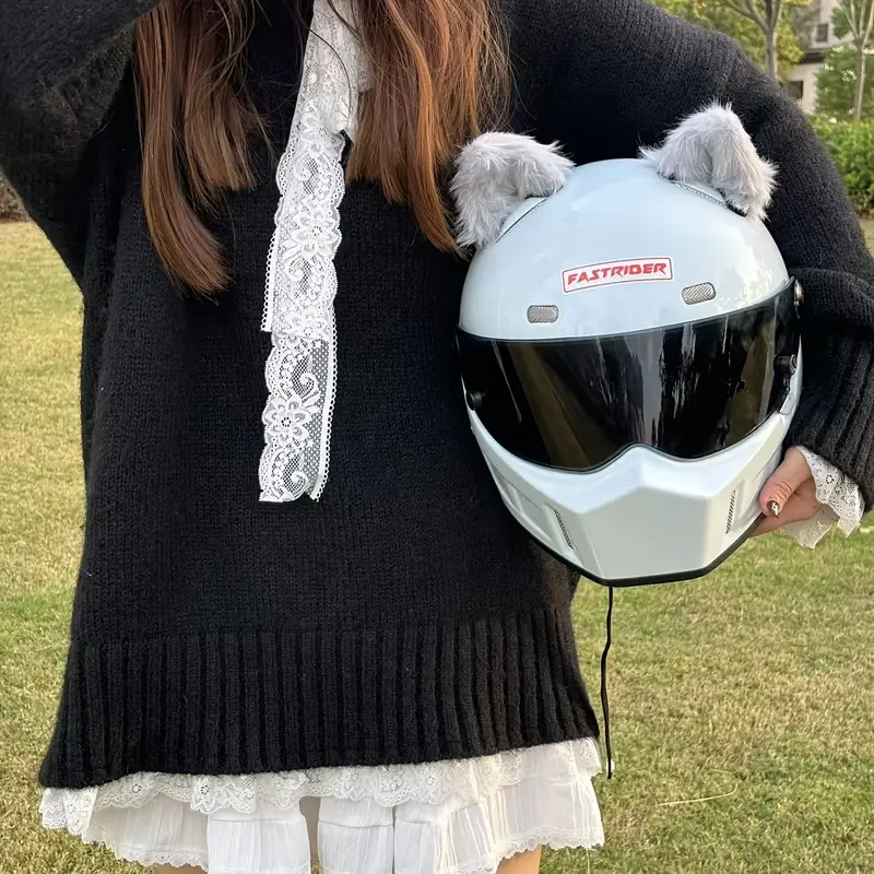 female motorcycle helmets ears Full Face Cat Ear Helmets, Cool Girls Cute Modular Sport Offroad Racing Helmet, DOT Certified Good-Looking Flip Up Street Moped Dirt Bike Lightweight Helmet for Men Women-A|Small : Automotive fect addition cat ears helmet decoration motorcycle