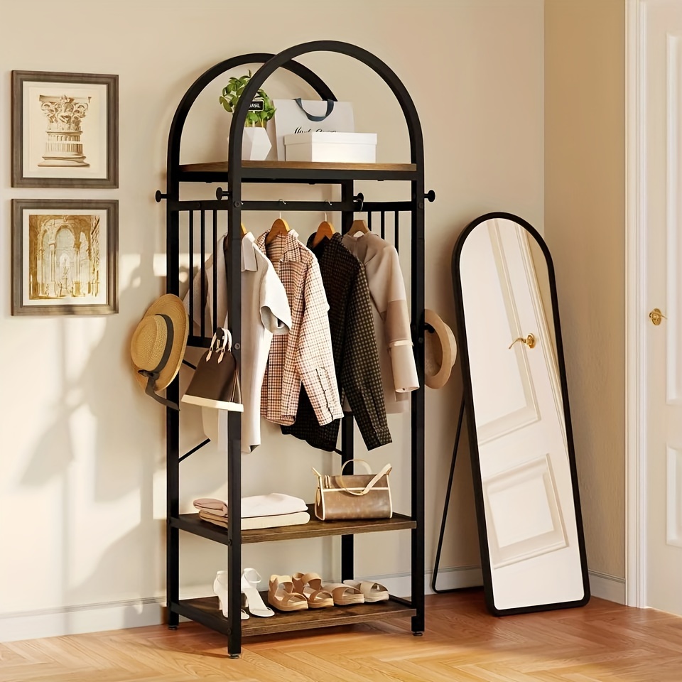 

Dwvo Industrial Hall Tree Garments Rack With Storage Shelves And Hanging Rod, Coat Rack Freestanding With 8 Hanging Hooks, Tall Clothes Rack Closet Organizer For Hallway, Bedroom, Rustic Brown