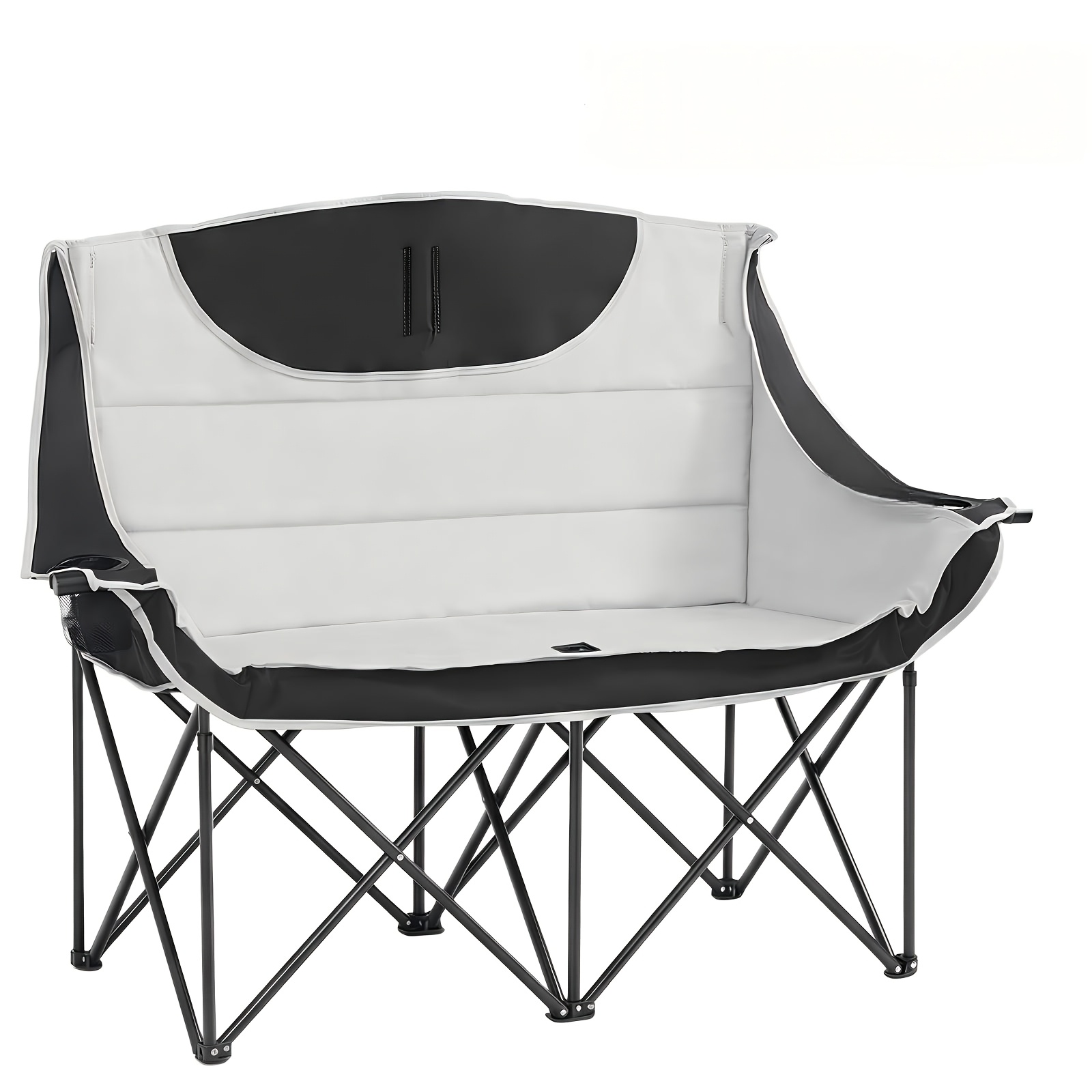 Double Folding Camping Chair, Camping Sofa, With 2 Cup Holders, 200 Kg Weight Capacity, Thick-padded Folding Camping Sofa Chair (with Storage Bag), Gray