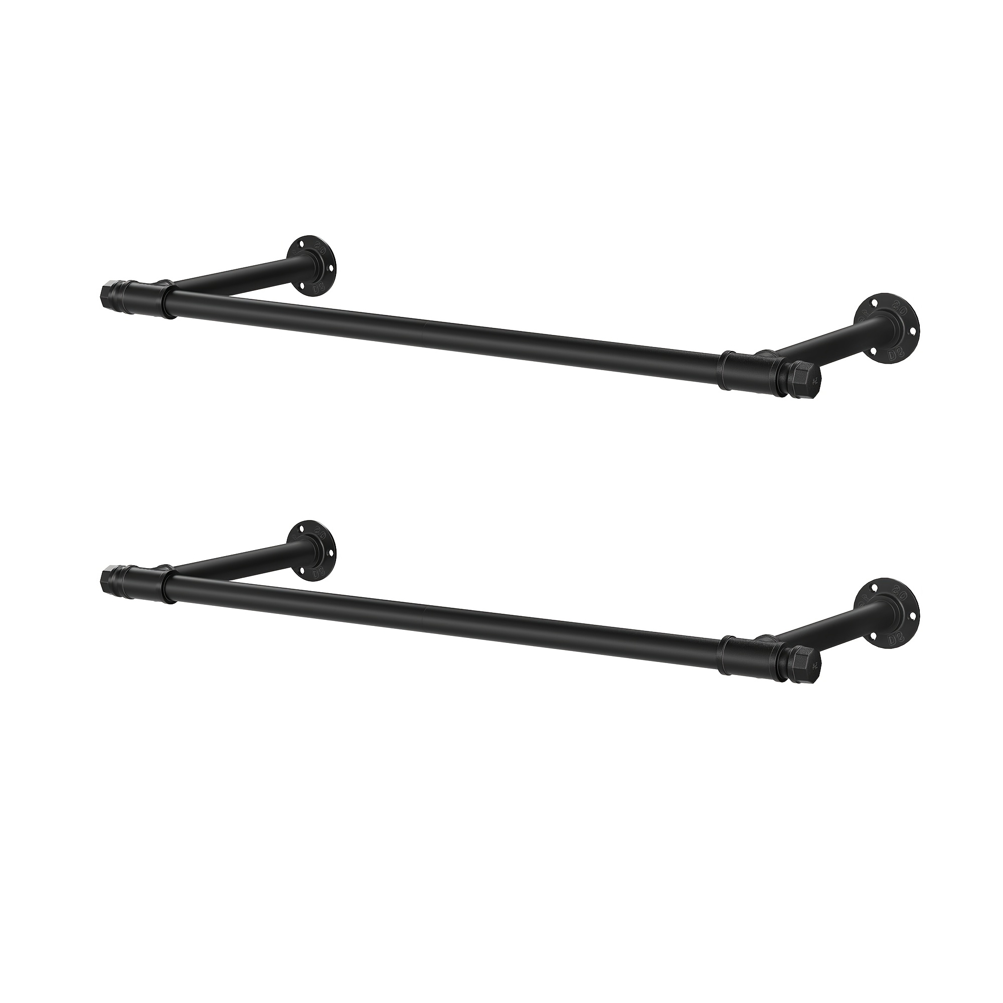 Image of Set Of 2 Wall-mounted Clothes Rail, Wall Clothes Rail, Industrial Pipe Clothes Rack, Space-, 85 X 30 X 7cm, 60kg Load Capacity Per Rail, Easy Assembly, Steel, Matte Black