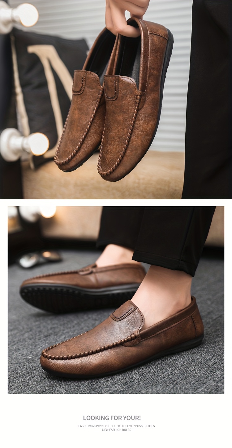 Men's Slip-On Loafers - British Style Breathable Casual & Dressy Shoes, All-Season Comfort with EVA Sole, Low-Top Round Toe Design for Office, Semi-Formal & Casual Attire, Comfy Shoes