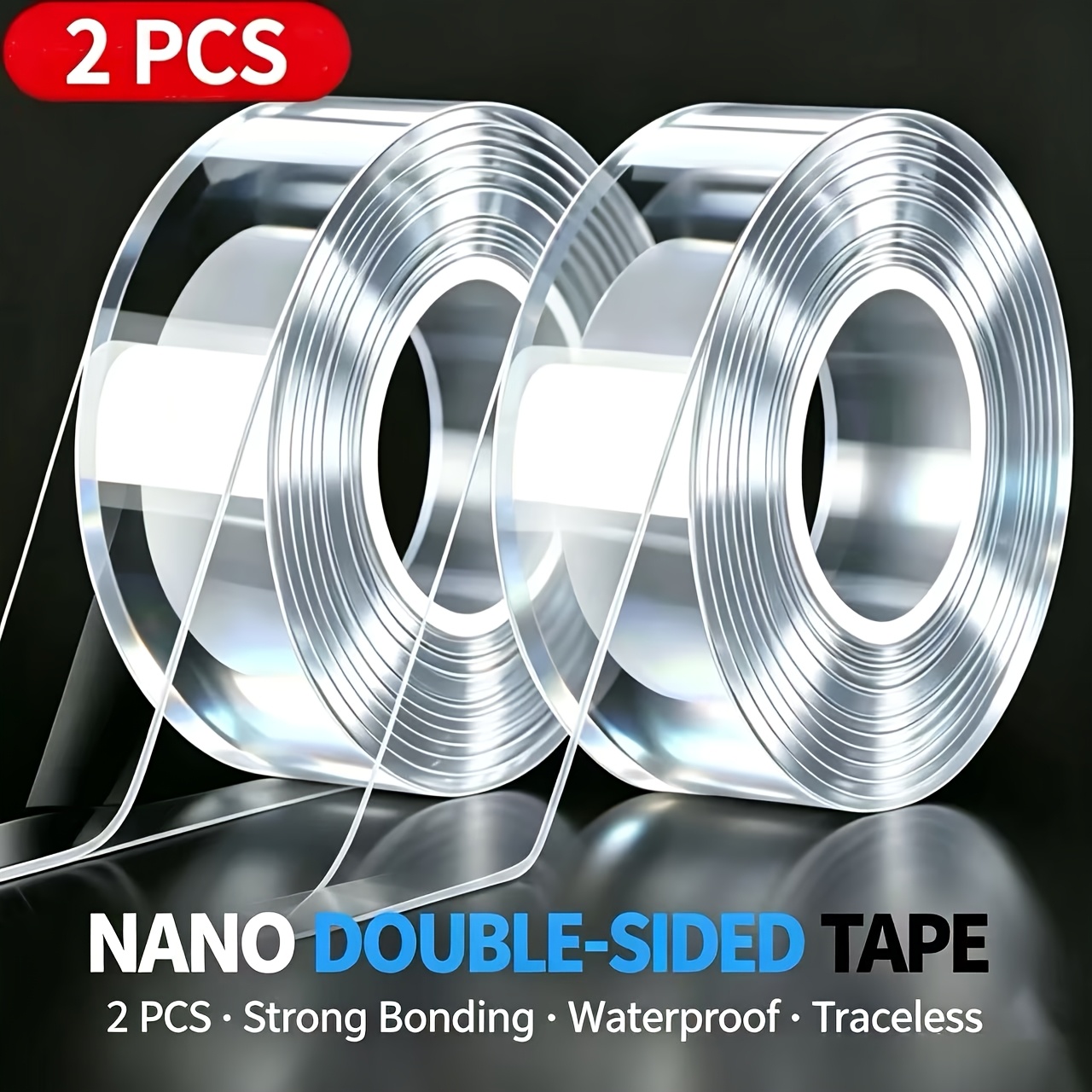 TEMU 2 Rolls Of Ultra-strong Double Sided Adhesive Tape (196.85 Inches Per Roll) Durable And Reusable; Suitable For Heavy Duty Home Renovation