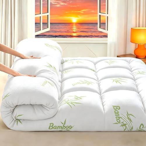 item picture topper breathable bamboo fiber and microfiber fill 8 21 inch deep cover with green quilted design machine washable mattress protector for dorm