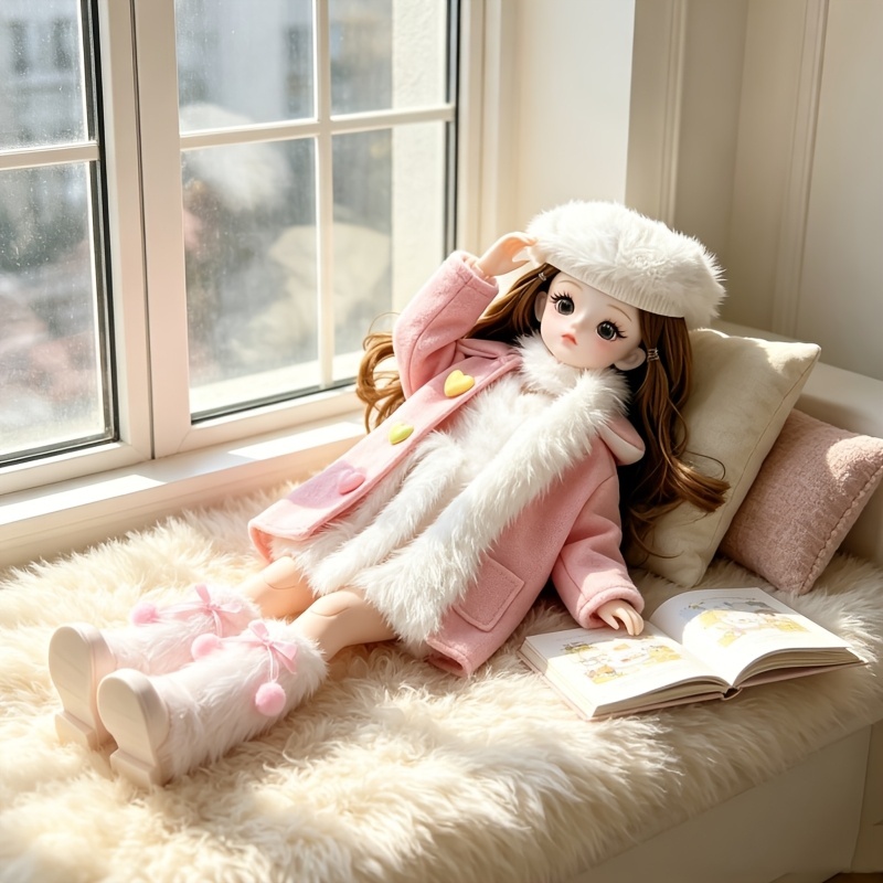 TEMU Poupée Mignonne Rose, Poupée BJD aux Grands Yeux avec Articulations Articulées, Corps Souple pour , Poupée à Rotules, Cadeau de Saint-Valentin,