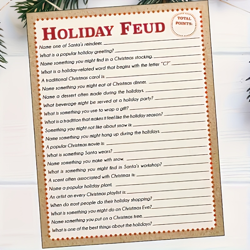 10pcs Christmas Family Feud Party Game - Holiday Trivia & Movie Quotes Quiz with Scorecard-Style Answer Sheet - Family Game Night, Xmas Party Supplies for s & (No Props Needed) for Christmas,Newyear,Valentine,Party Events for halloween、Christmas
