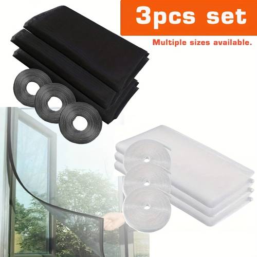 3pcs multi size self window mosquito net invisible mesh insect screen with installation tape