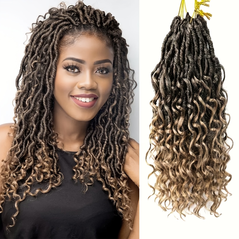 TEMU 14inch Goddess Locs Crochet Hair Extensions - Boho Pre-looped River Locs With Curly Ends For Women Boho Hippie Locs For Casual Attire Or Special