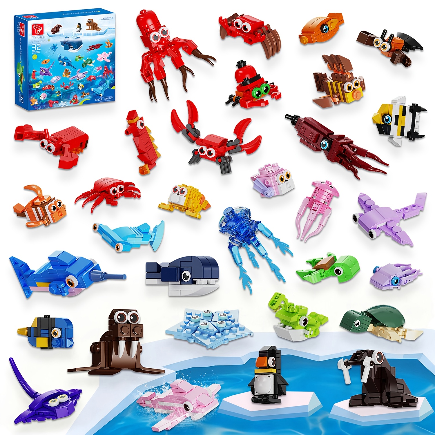 item picture ocean animal model building blocks toy 800 pcs building block set 32 types of ocean animal building blocks desktop ornament suitable for collectors new year christmas birthday gift 6