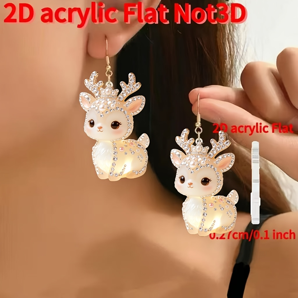 Cute Sparkling Deer Pattern Acrylic Earrings, Gift for Her