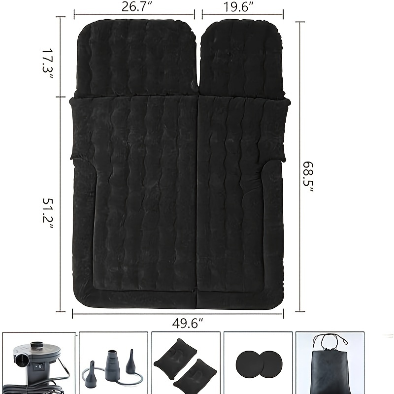 TEMU Car Air Mattress Thickened And Double-sided Flocking Travel Camping Bed, Suv Air Mattress With Electric Air Pump And 2 Cushion Pillows,