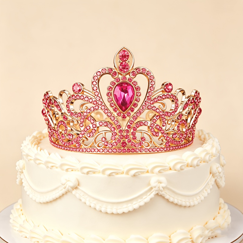 TEMU 1pc Crown Princess Birthday Crown Baroque Rhinestone Crown Headpiece Party Banquet Headwear Flower Cake Accessory