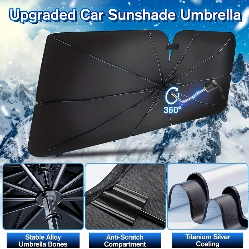 

Upgraded Vehicle Sunshade Umbrella, Foldable Car Sunblock With 360° Rotating Handle, Heat Insulation, Uv Reflection, Universal For Suv, Sedan, Truck, Scratch-resistant With Ventilation Slot