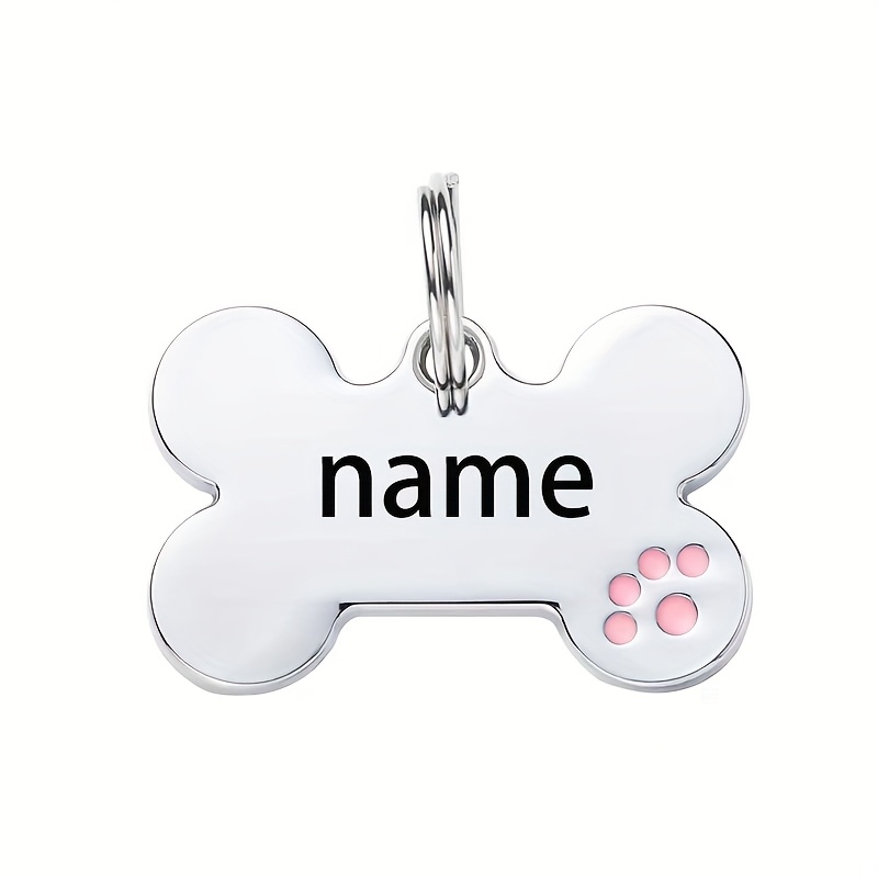 TEMU Plaque d'Identification pour Animaux en Métal Gravable Personnalisée - Nom de Chien & Numéro de Téléphone avec Motif de Patte, Options