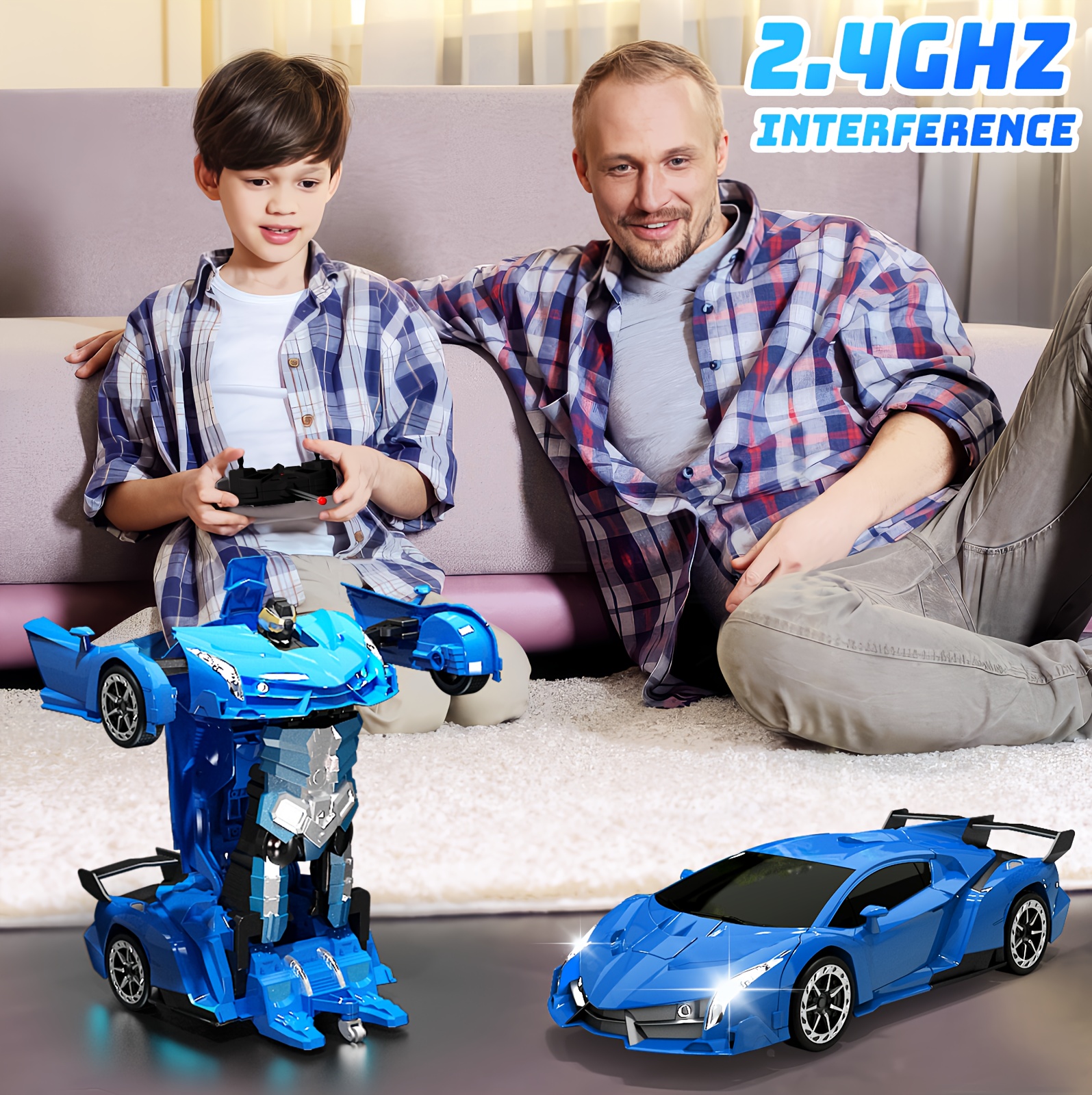 [Transformable|Robot] 2-in-1 Jovow Transformable Robot Car Toy | Remote Control Electric Racing Vehicle with Realistic Sounds, 360° Drift, USB Rechargeable, App-Controlled | Blue & Red/Yellow Options, Perfect for Birthdays, Christmas, Halloween Gifts