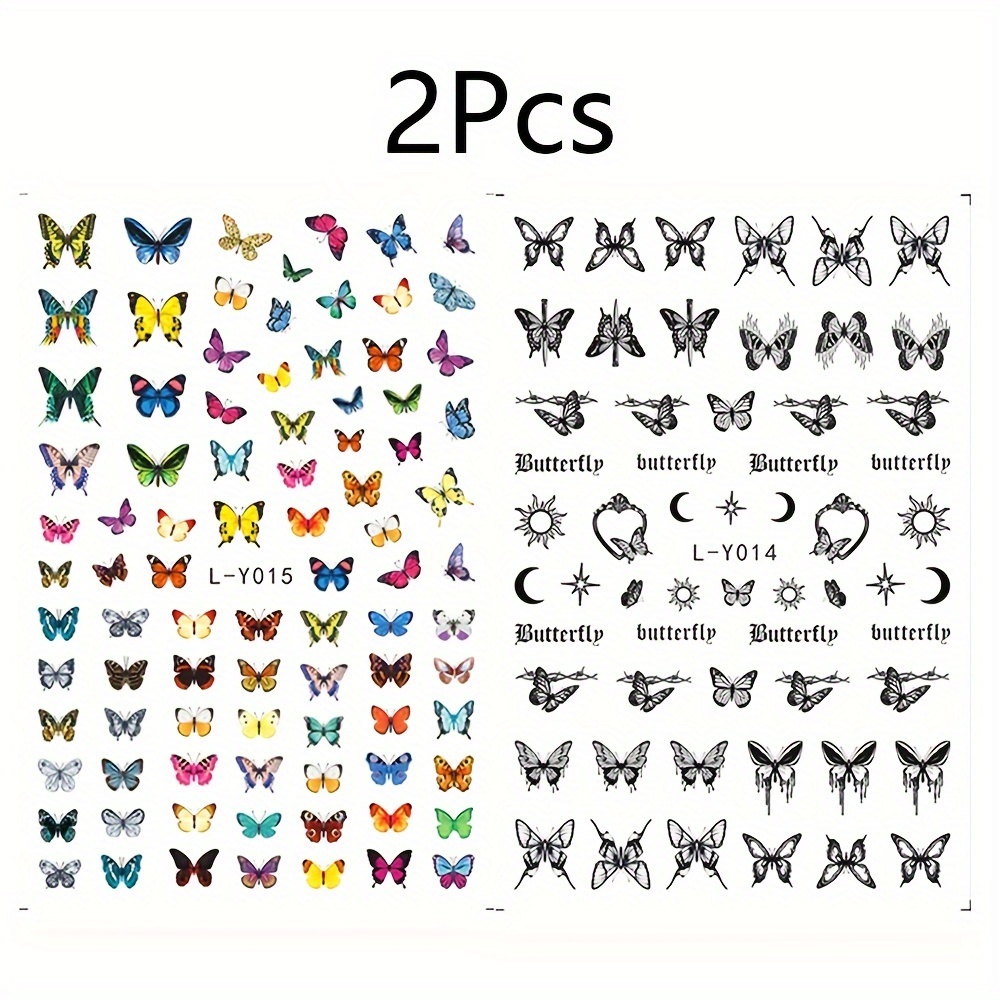 Image of 2pcs Luminous Nail Art Stickers 3d Glow In The Colorful Dark Style Self-adhesive Gel Polish Decals Slider Nail Decoration Additions