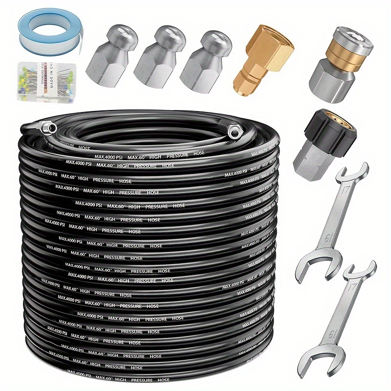 

Sewer Kit 100ft For Pressure Washer 4000psi Drain Cleaning Kit With Button Nose 1/4 Inch Npt Rotating Sewer Jet Nozzle Waterproof Tape Pearl Corsage Pin