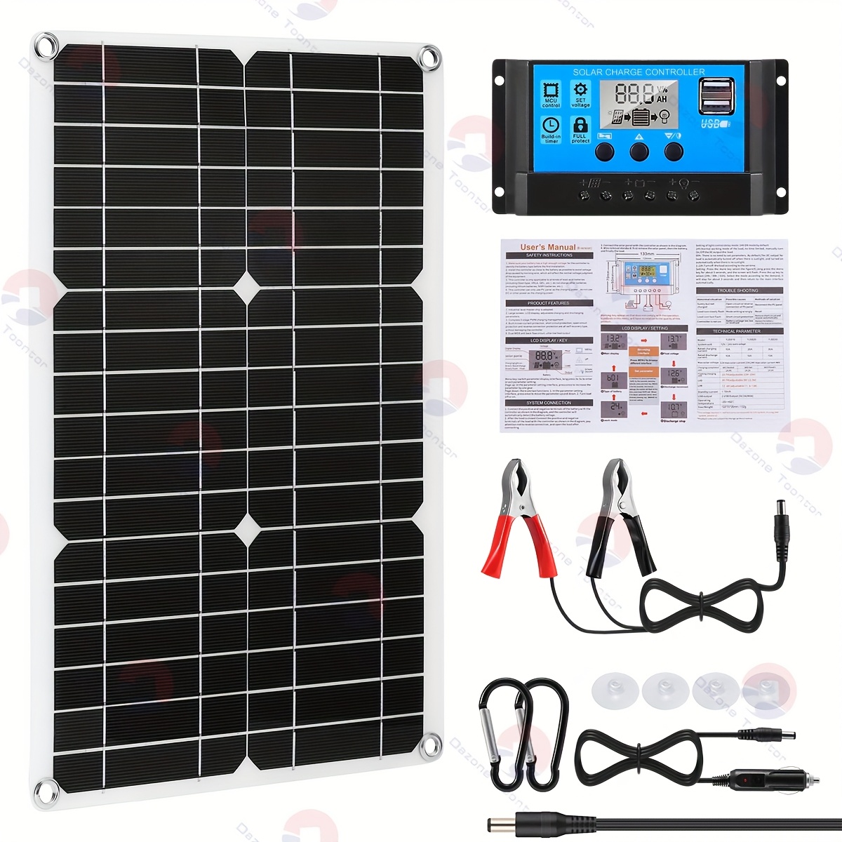 TEMU Solar Panel Set Charger Monocrystalline Silicon100a 12v 18v Portable Solar Panel Kit, For Boat Home, Camping, Boat, , Rv And Other Off Grid