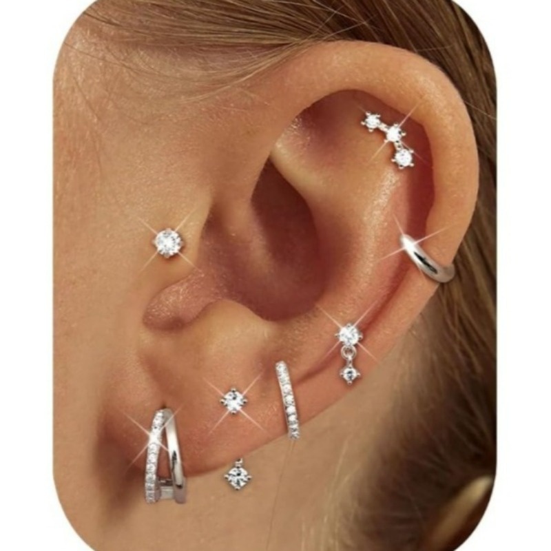 Image of 7 Pairs Small Stud Hoop Earrings For Women Hypoallergenic Huggie Earring Sets For Multiple Piercing Dainty Earring Cartilage Jewelry Trendy Gifts
