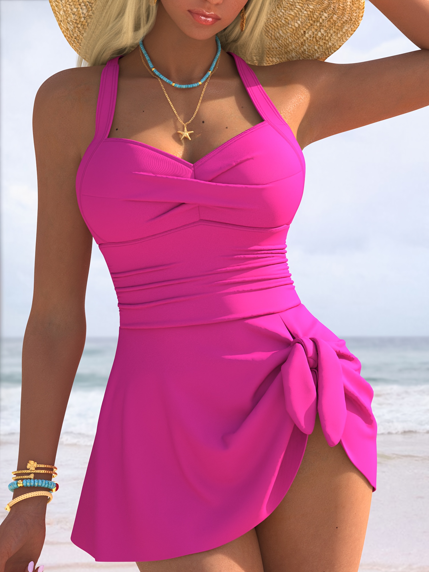   2026 new womens solid   one piece swimsuit