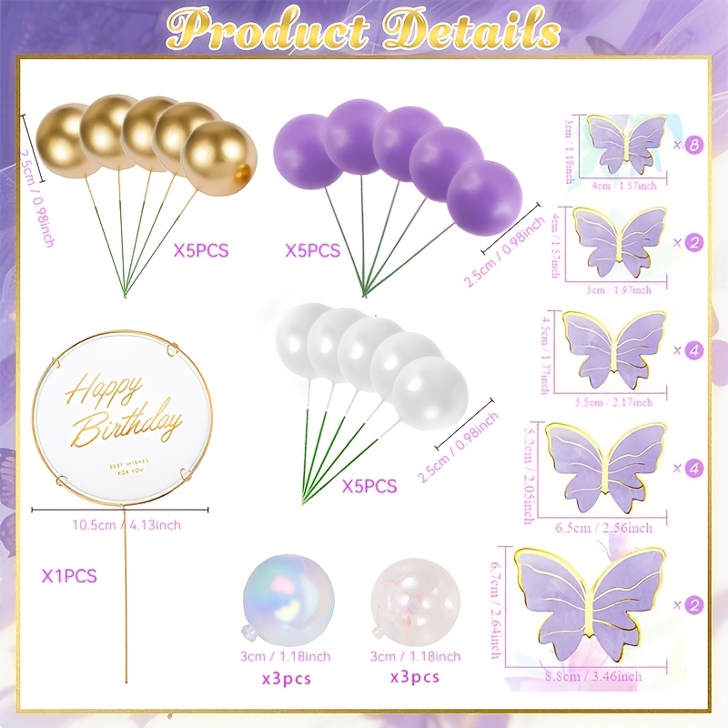 TEMU 42pcs Purple Cake Decorations - Elegant Birthday Party Supplies - Suitable For Wedding Parties - Ladies' Themed Celebrations - Cake Toppers -