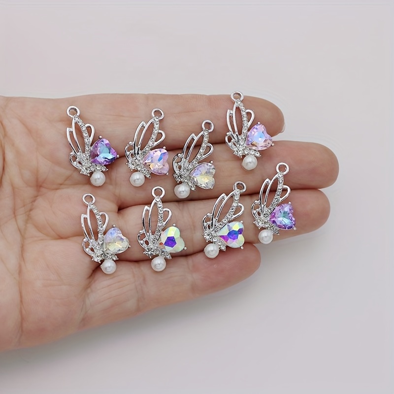 

8pcs Butterflies Pendants Inlaid Ab Color Crystal Light Champagne Purple Light Pink White Zinc Alloy Charm For Handmade Earring Making Bracelet Necklace Jewelry Accessories