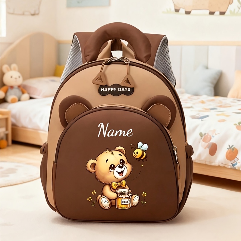 TEMU 1 шт. Рюкзак у стилі ведмедя з мультяшним принтом , з можливістю нанесення . Ведмедик з бантиком, бочонка меду та малюнок маленької бджілки в
