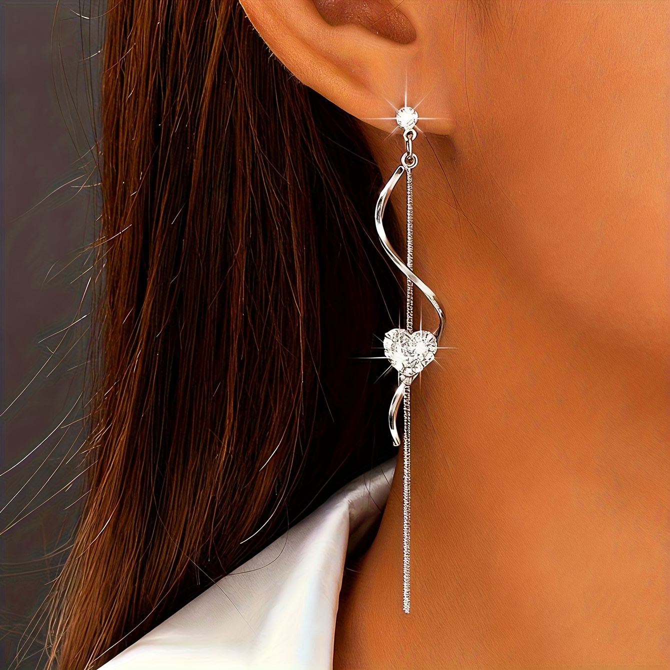 Image of Pair Of Exquisite Heart-shaped Spiral Line Drop Earrings, Elegant, Chic, Cute, Suitable For Women's Dressing, Valentine's Day Gift