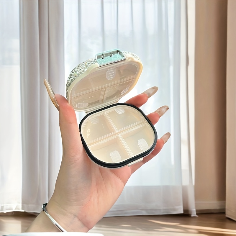 Image of Fashion Diamond Studded Day Portable Medicine Box, Outdoor Travel Pill Jewelry Mini Shell Storage Sealed Box