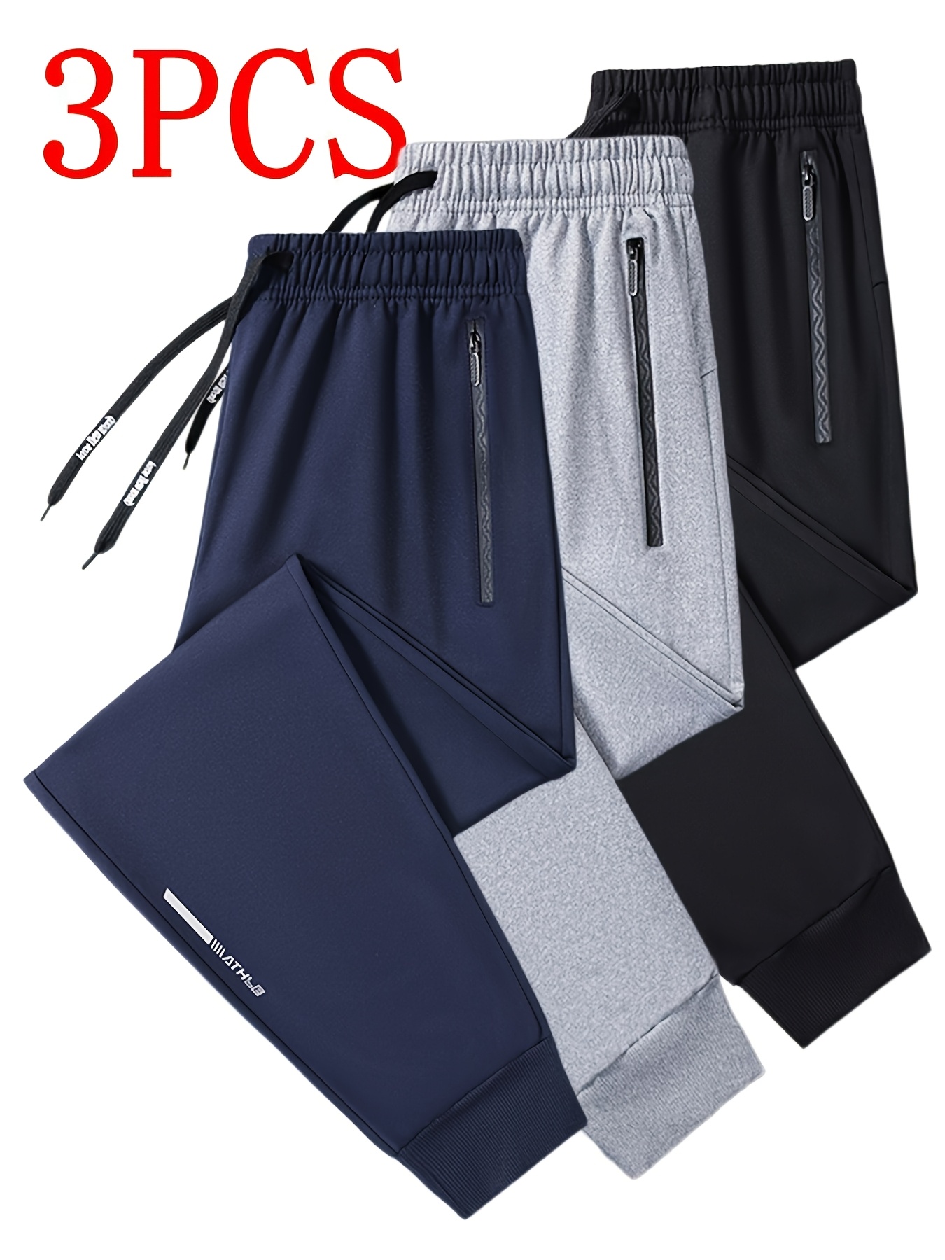 3 piezas, pantalones deportivos casuales para hombres, elásticos y sueltos, premium, pantalones con cremallera en la pierna, exteriores, regalos, pantalones de chándal para hombres, joggers para hombres, pantalones para hombres, pantalones de hombre, regalos para hombres, regalos de navidad para