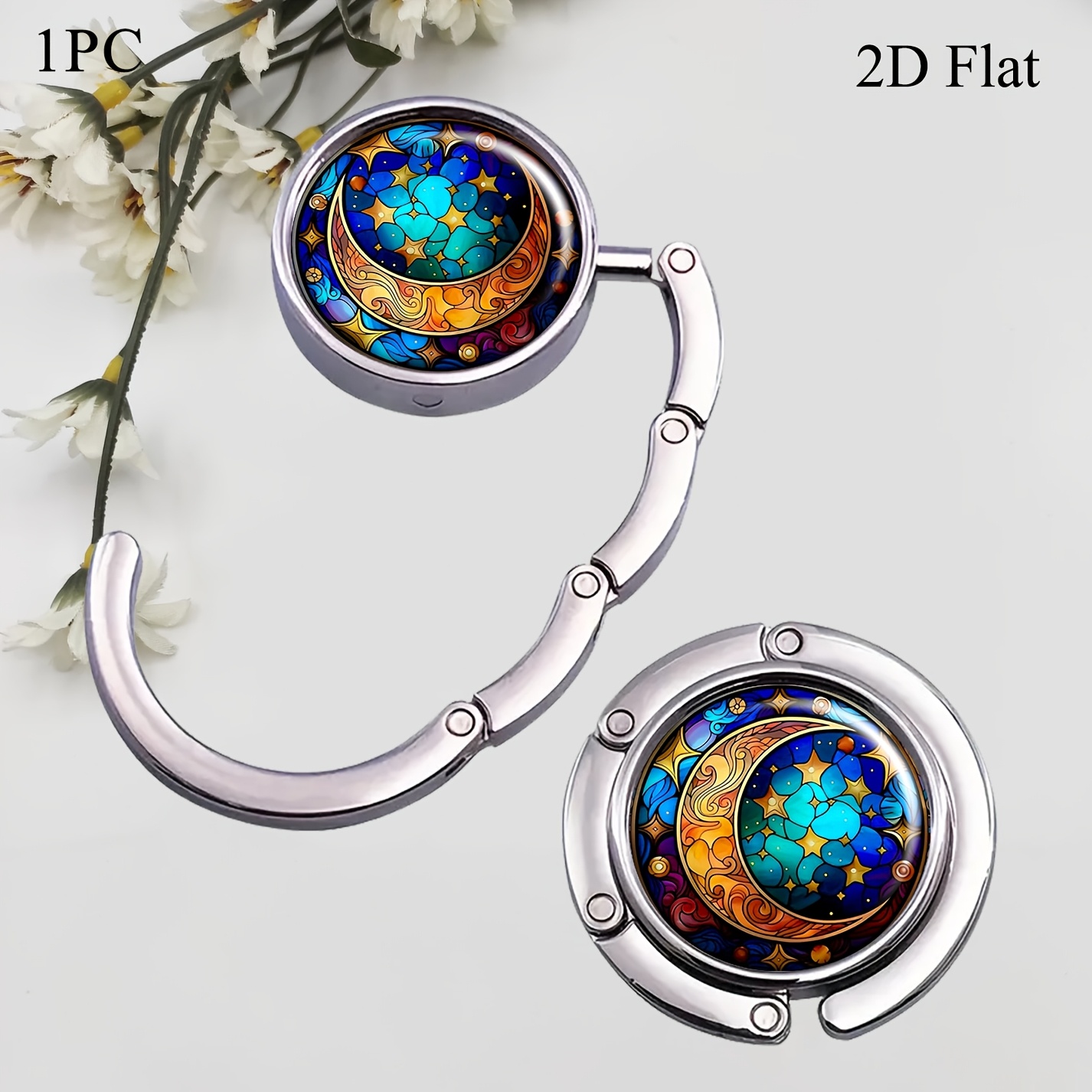 2D Cosmic Moon and Star Stained Glass Art Purse Hook