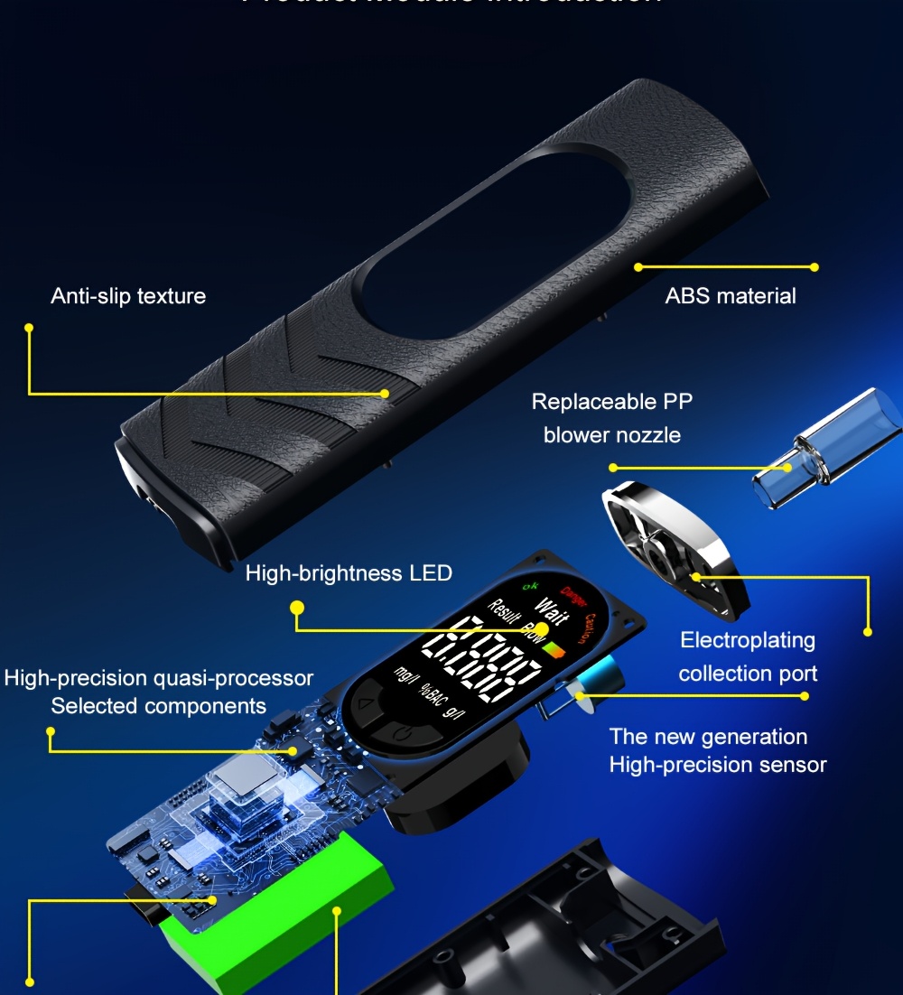 Digital Automatic Alcohol Tester, Professional Breath Alcohol Detector, Rechargeable Breath Alcohol Measuring Device, Alcohol Measurement Tool with LCD Display, Accurate And Sensitive, Continuous Monitoring