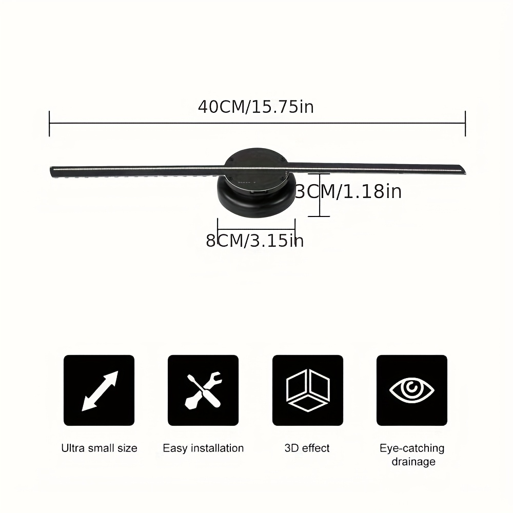 wall mountable 3d holographic projector fan 40cm 15 75in hd   display with 224 led   system for 3d movies logo projection compatible with remote control included brackets adapter pack Product details 2