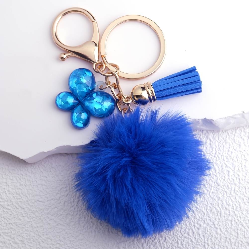 E-shop Pom Pom Schlüsselanhänger mit Schmetterling und Quasten Anhänger, Karabinerverschluss, modische Damen Schlüsselanhänger Handtaschen Dekoration,