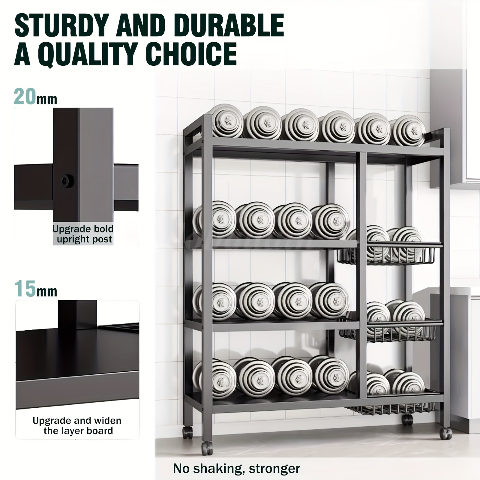 reliable 1pc of Adjustable Kitchen Storage Rack - a Tall Mobile Organizer Featuring Locking Wheels, Space-Efficient Stainless Steel Shelves for The Kitchen And Pantry, Robust Build, Long-Lasting Shelving Unit, Storage Area, And a Versatile Storage Rack 10 reliable 1pc of Adjustable Kitchen Storage Rack - a Tall Mobile Organizer Featuring Locking Wheels, Space-Efficient Stainless Steel Shelves for The Kitchen And Pantry, Robust Build, Long-Lasting Shelving Unit, Storage Area, And a Versatile Storage Rack - Image 10
