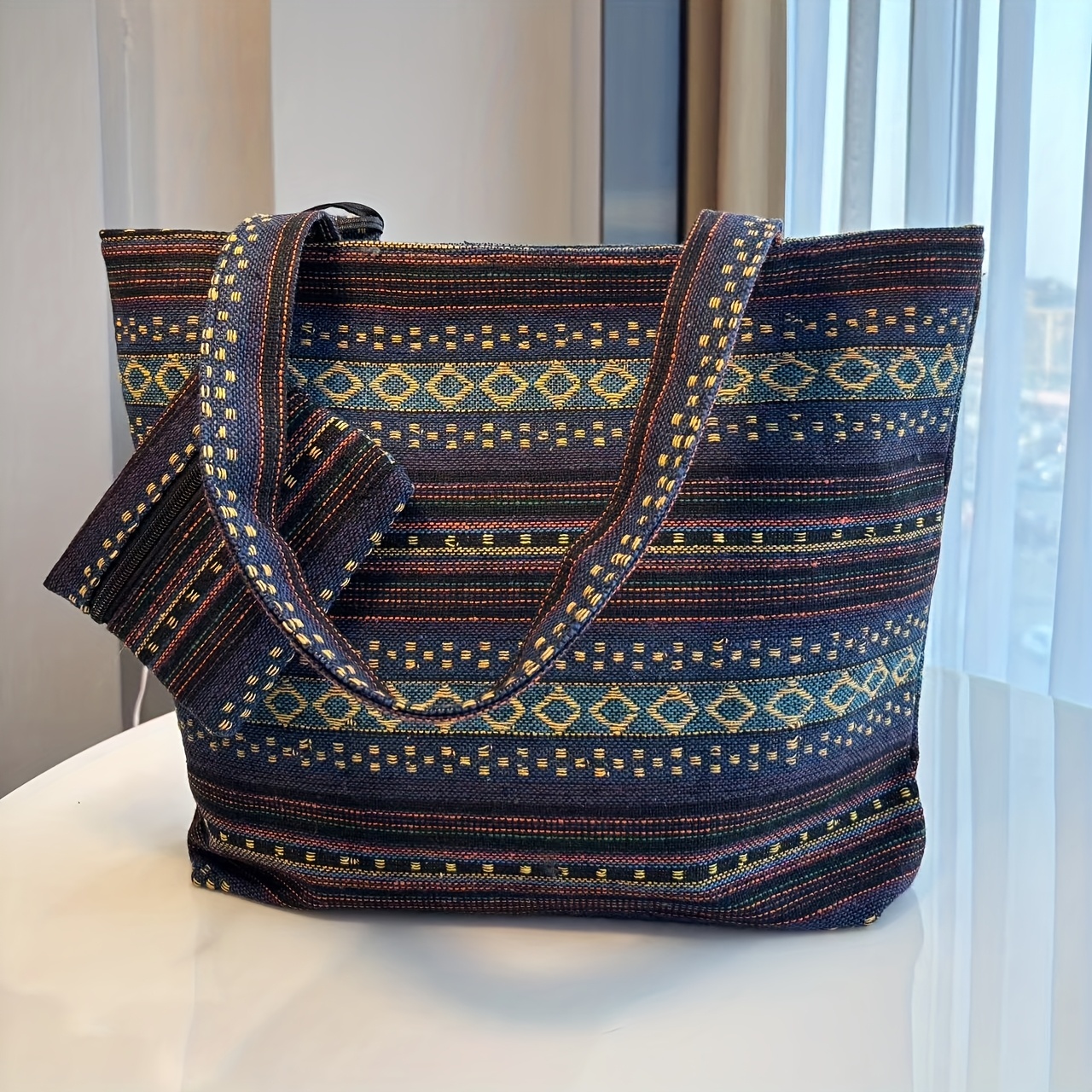Image of Ethnic Style Women'-shoulder Bag With Small Wallet, Key Pouch, Woven Cloth Bag, Color-woven Women', Tutoring Bag, Large Capacity Unique Women', And Wear-resistant
