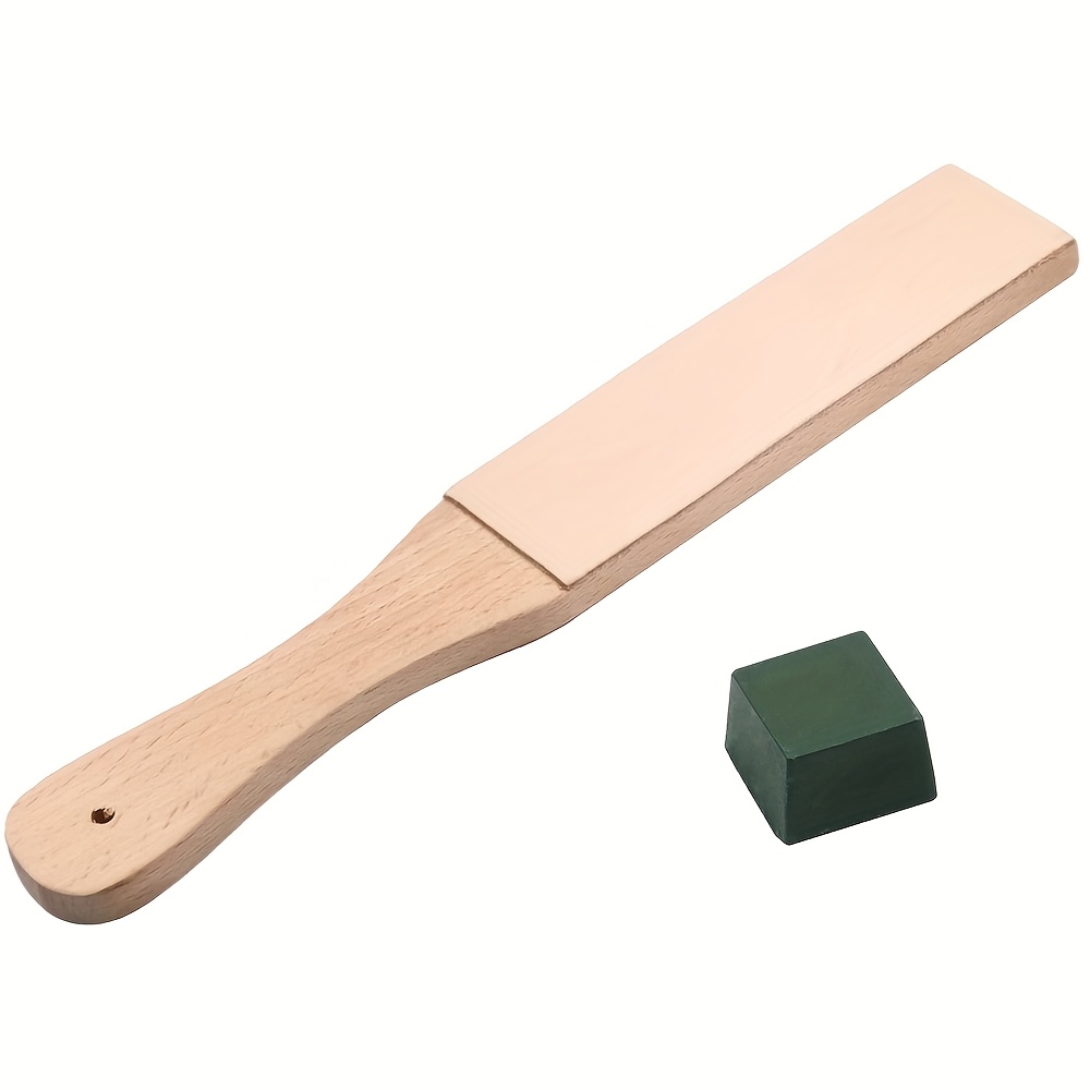 E-shop Messerschleifband aus Leder mit Schleifwachs, Schleifwachs, Premium-Kunstleder-Messerschleifband mit Holzgriff - Doppelseitiges, Dual-Klingen