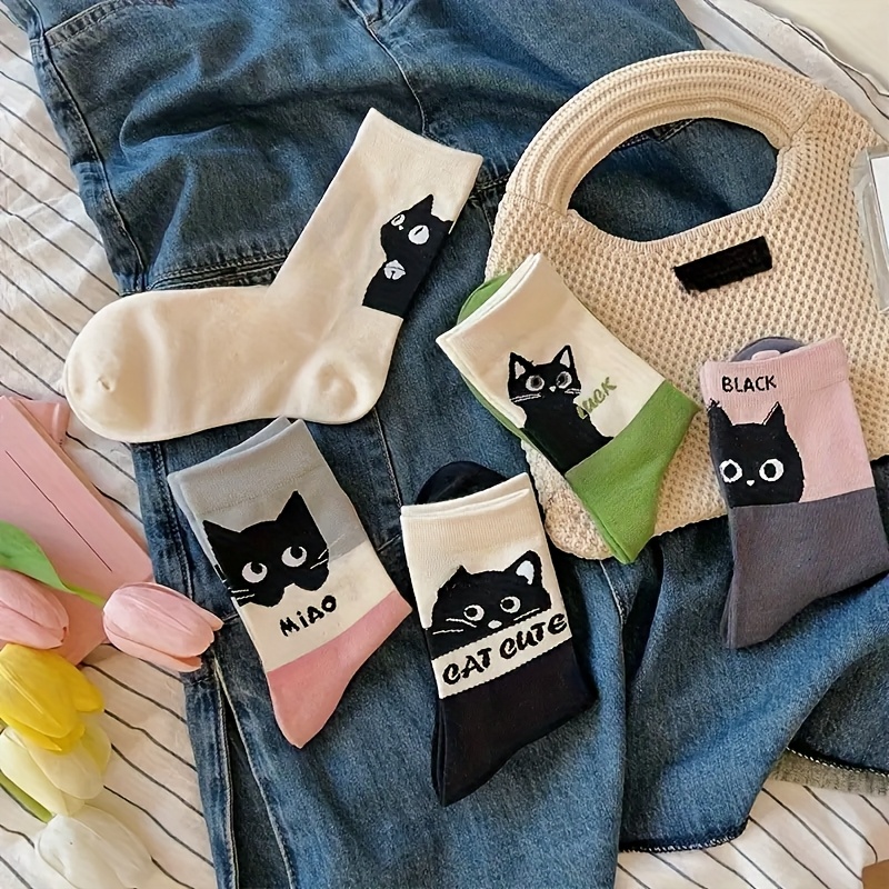 TEMU 5 de Calcetines de Gato de Dibujos Animados, Calcetines de Media Caña Estilo Kawaii, Calcetines para Mujer por de la