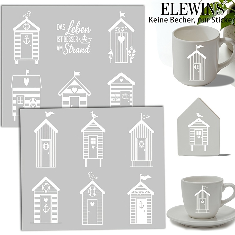 TEMU 12pcs White German Beach Houses Theme Uv Dtf Wraps, Candle, Rub On Transfer Set, Cup Set, Suitable For Diy Crafts, Glass And Ceramic Crafts,