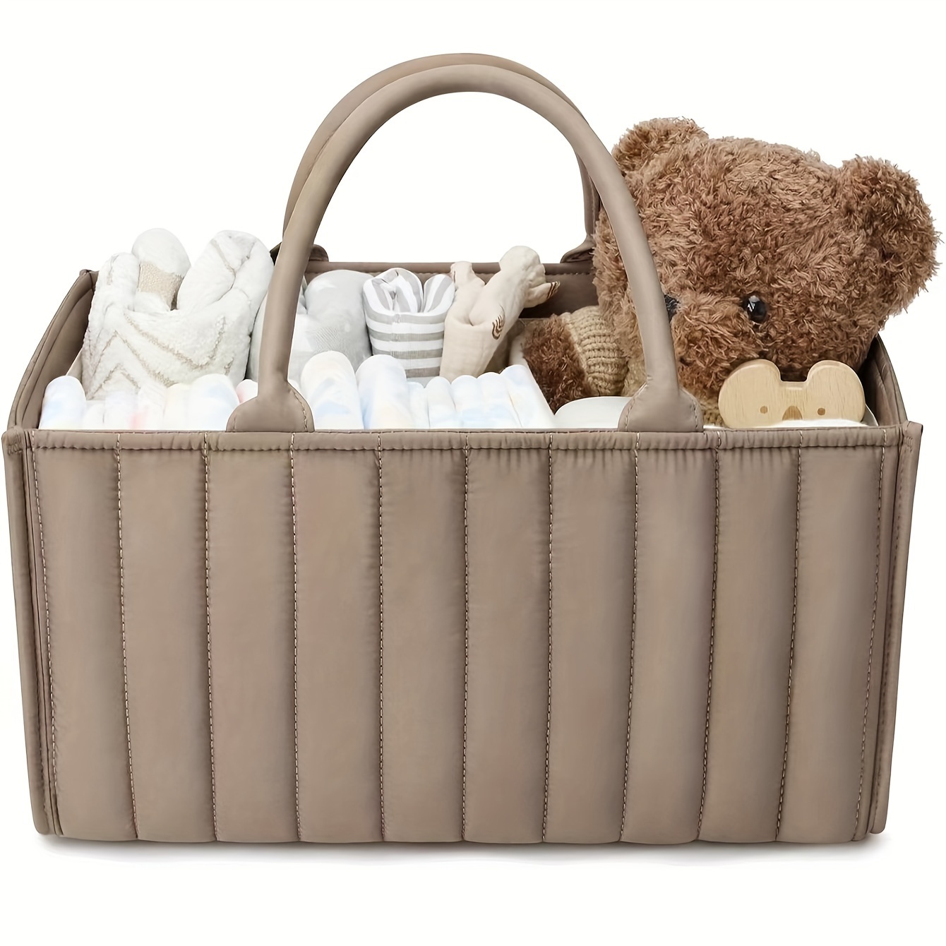 

1pc Vintage Mocha Brown Diaper Caddy Basket, Stylish Storage Organizer For Changing Table, Car Travel, Outdoor Use - Blissful Diary Essential Newborn Shower Item, Shelf Baskets